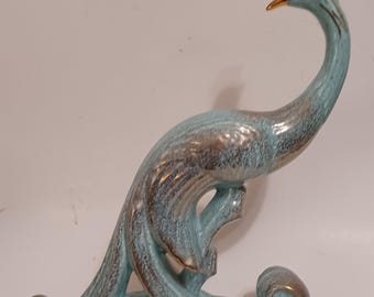 Poterie californienne paon/moderne du milieu du siècle/turquoise et tache d'or/années 60/original/kitschy/livraison gratuite tarif prépayé