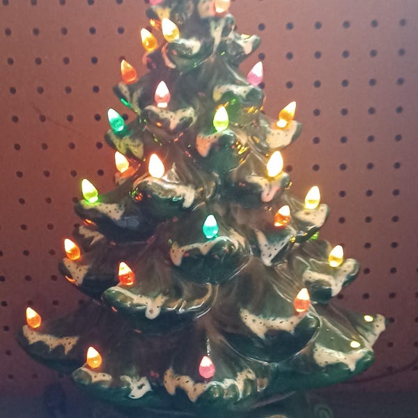 Vintage large  ceramic Christmas tree and base Atlantic mold tree lighted Christmas tree 1970s free shipping prepaid tariff