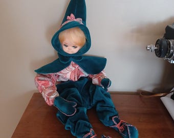 Vintage pixie doll pixie hugger doll large green pixie doll 1950s pixie doll green velvet Christmas doll rare free shipping prepaid tariff