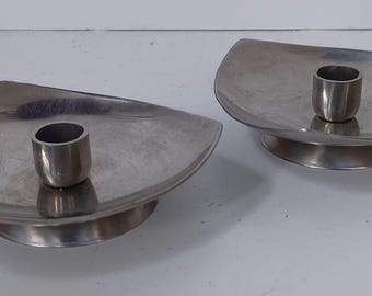 Vintage danish candleholders set of 2 stainless steel abstract monimalist great condition denmark free ship prepaid tariff