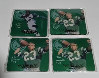 Vintage Saskatchewan Roughrider lot de 4 sous-verres Ron Lancaster George Reed New Old Stock Wisers/ Polar ice/Livraison gratuite tarif prépayé