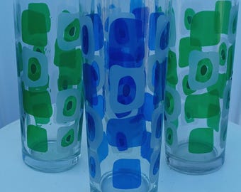 Vintage Cerve Italie amobea vodka verres hreen blue print grands verres des années 60/rare/lot de 4/livraison gratuite/excellent ++ tarif prépayé