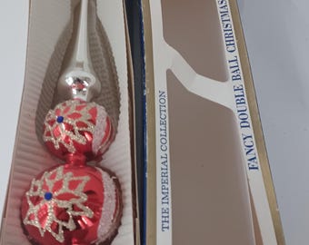 Décoration de sapin vintage Années 60/milieu du siècle, Allemagne de l'ouest moderne, double boule en verre au mercure Sears livraison gratuite tarif prépayé