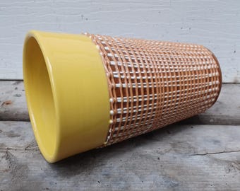 Vintage aldo londi bittoss basket weave bright yellow vase 1970s HTF  RARE  /free shipping prepaid tariff