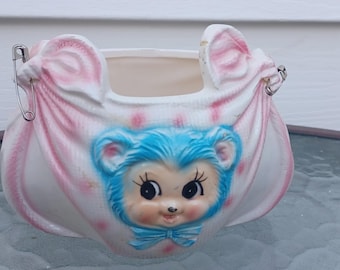 cache-pot pour bébé vintage parme/kitschy/années 50/anthopomorphe/arnart/japon/rare/livraison gratuite