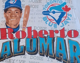 Vintage Rare 1995 Toronto bluejays Roberto alomar tshirt/all over print/sports memrobillia/size large/free shipping prepaid tariff
