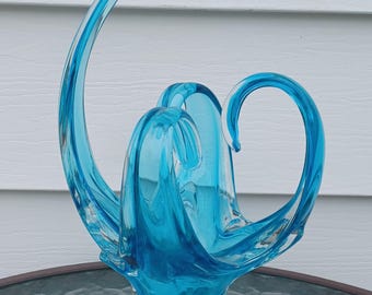Art en verre de style chalet/murano vintage en verre d'art des années 1960, sculpture en verre bleu clair, verre d'art à 4 branches bleu livraison gratuite tarif prépayé