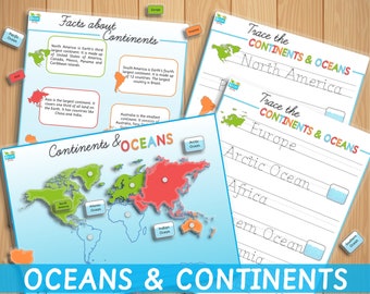 Continents & Oceans Map: Geography Learning Mat (Digital Download)