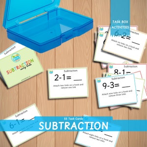 Resta con enlaces Actividad de la caja de tareas Aprendizaje temprano Montessori Juego portátil ToGo Matemáticas para la educación en el hogar Matemáticas básicas Manipulativos Suma