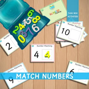 Caja de tareas para combinar números con números, actividad de aprendizaje temprano Montessori, juego ToGo portátil, matemáticas para escuela en casa, conceptos básicos de matemáticas