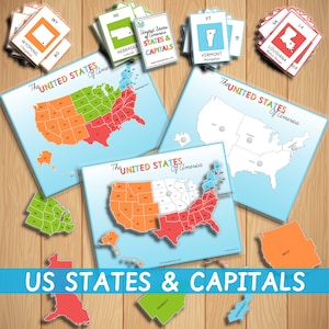 USA - Bundesstaaten & Hauptstädte | Geographie USA Wissenschaft Beschäftigt Buch Lernen Homeschool Kontinent Regionen Weltkarte Montessori Arbeitsblätter