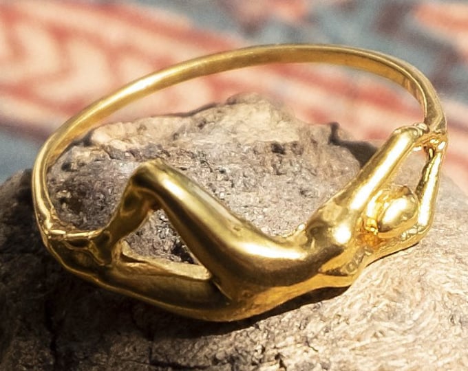 Tree Pose Vrikshasana Ring | 22 Karat Gold-plated Silver Yoga Ring | Inner Goddess | Feminine Yoga Pose Ring For Her | Wyld Woman Collection