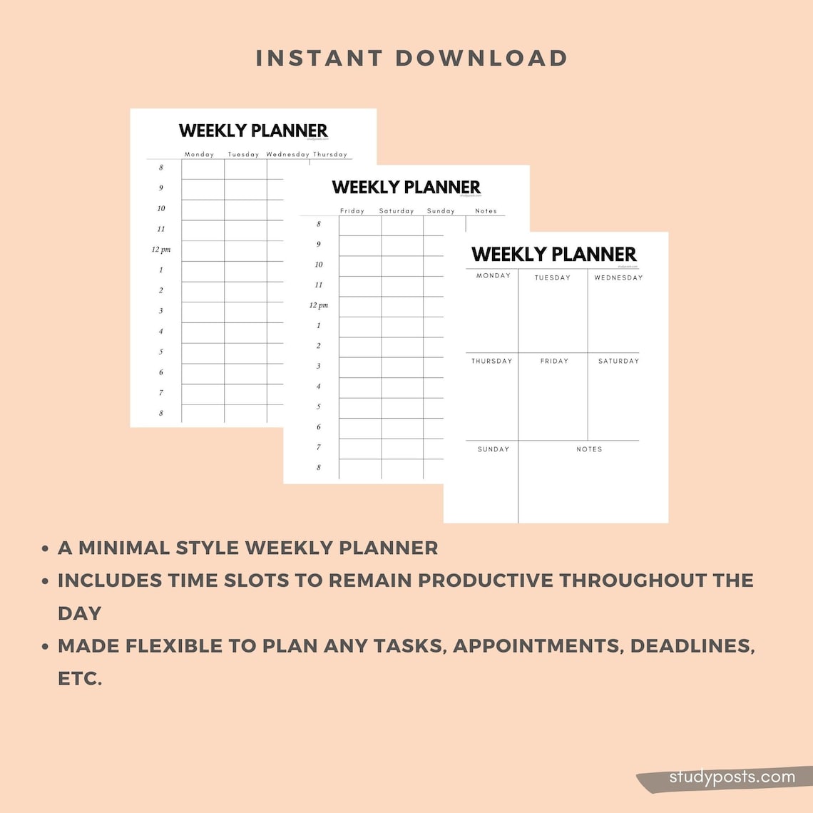 A5 Size Weekly Printable Planner Set of 3 Instant Download | Etsy