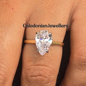 2.00CT Pear Cut Moissanite Engagement Ring, Hidden Halo TearDrop Shape Wedding Bridal Ring, Cathedral Set Ring For Her, Gift For Women .