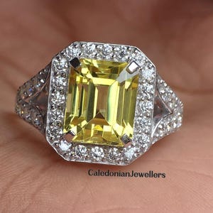 5.50CT Emerald Cut Yellow Sapphire Gemstone Ring, Dainty Split Shank Wedding Anniversary Gift,Designer Gallery Style Basket Set Bridal Ring