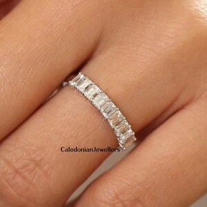 wedding band baguette  Cut Moissanite 1TCW Band For Her Half Eternity Wedding For Women 14K White Gold Band For Wedding Anniversary Gift