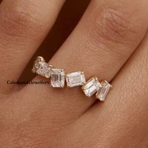 1TCW  Emerald Cut Wedding Band Women Moissanite Band Emerald Moissanite Stacking Band Wedding Proposal  Half Eternity Band For Bride