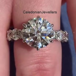 3.5CT Round Cut Moissanite Engagement Ring, Beautiful Pave Set Wedding Ring, Solitaire Diamond Six Prong Set  Anniversary Gift Ring For Wife