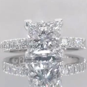 3.5 CT Princess Cut Moissanite Engagement Ring, Unique Hidden Halo & Pave Set Diamond Ring, Promise Dainty Anniversary Ring for Women .