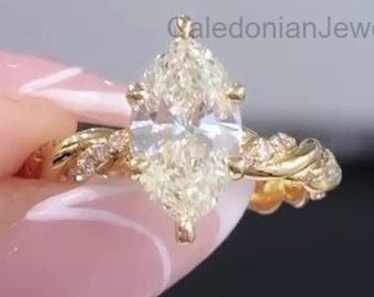 2.0 CT Marquise Cut Moissanite Engagement Ring 14K Gold Moissanite Marquise Wedding Ring Nature Inspire Ring Promise Ring Anniversary Ring