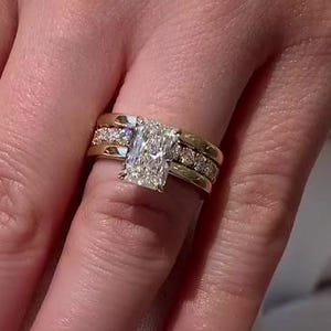 3CT Radiant Cut Moissanite Engagement Ring Elongated Radiant Cut Solitaire Ring 14k Solid Gold Bridal Ring Anniversary Gift Ring For Her
