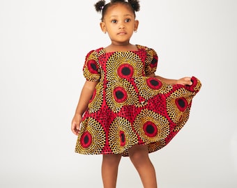 Red Ankara Puff Sleeve Dress
