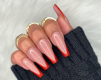 Red French Press On Nails Made To Order Etsy