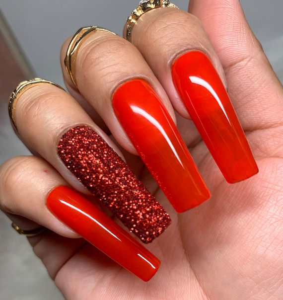 Red & Gold Glitter Ombre False Nails | Creative Nails