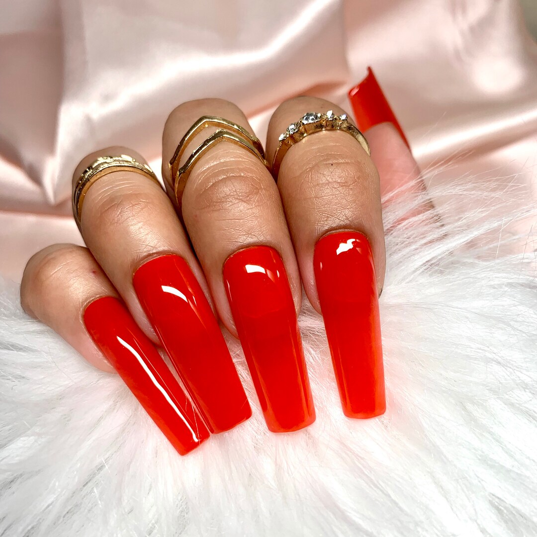 Red Press on Nails Valentines Day Nails Red Hot Nails Vday Nails