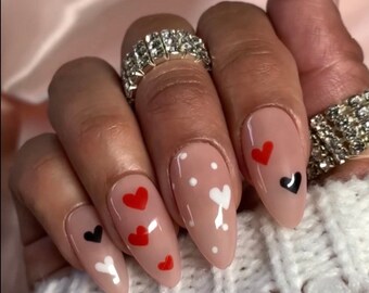 Multi Color Hearts Press on Nails Coffin Nails Ballerina - Etsy 日本