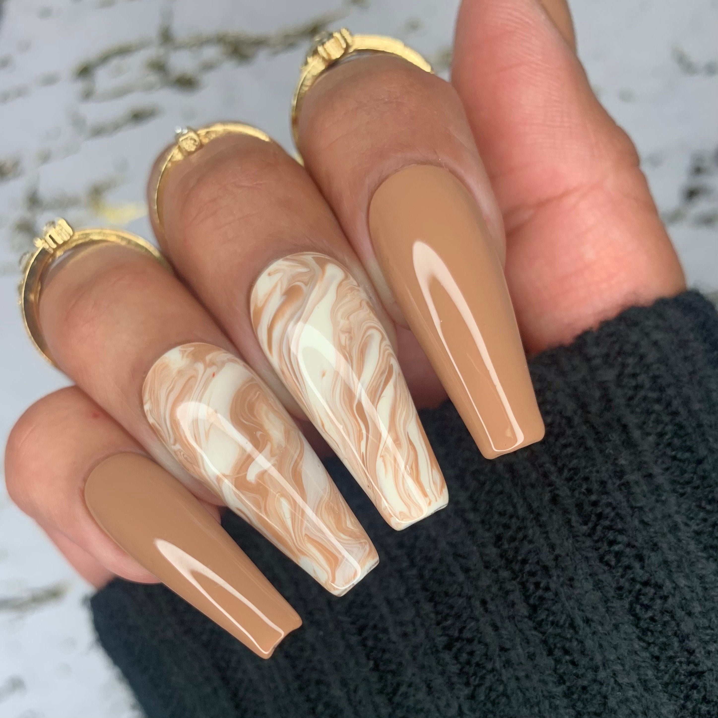 Nude Brown Gold White and Classy Black Long Coffin Ballerina Stiletto Party  Press on Fake False Artificial Manicure Doodles Art Retro Nails - Etsy