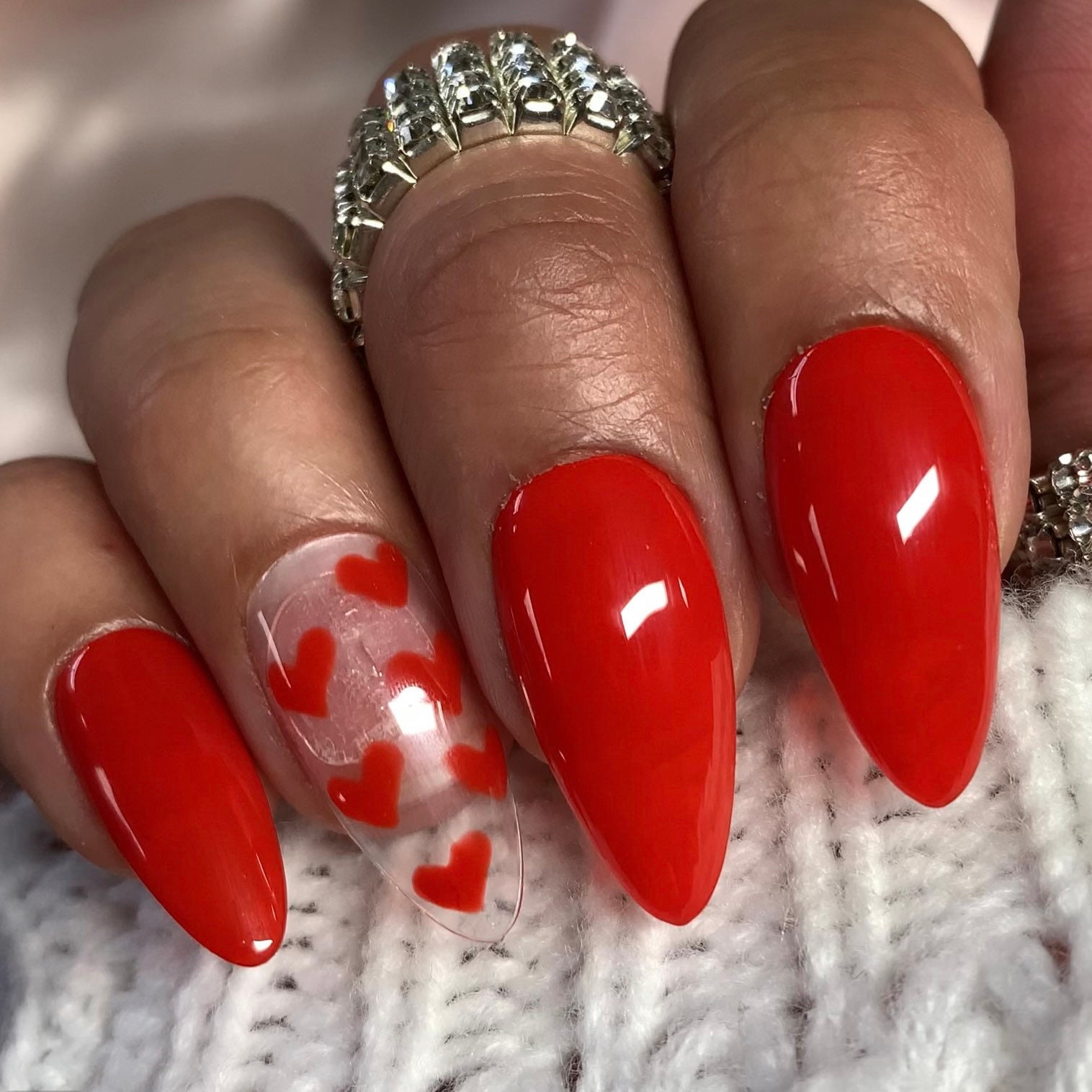 Red Hearts Press On Nails Coffin Nails Ballerina Nails Etsy India