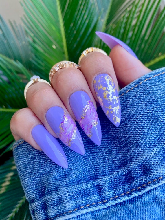 Golden Grapes Purple Nails Gold Flake Nails Press on Nails Coffin Nails  Ballerina Nails stiletto Nails marble Nails Nail 