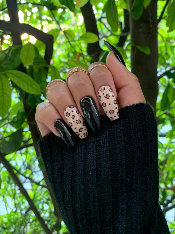 Animal Print Press on Nails Black Nails Cheetah Leopard Print Nails  Ballerina Coffin Nails Glue on Nails Safari Nails False Nail -  Canada