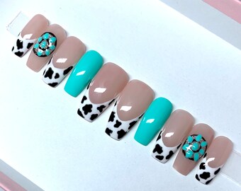 Western Cow print Nails   | Press On Nails | Coffin Ballerina Nails | Luxury Press On Nails | Made To Order False Nails