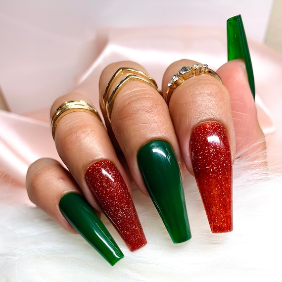 length Square Shape Press Nails Christmas Red Green - Temu Germany