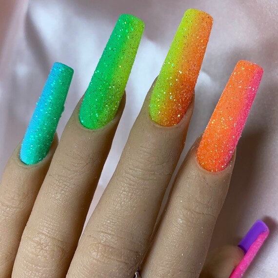 Rainbow acrylic nails sale coffin