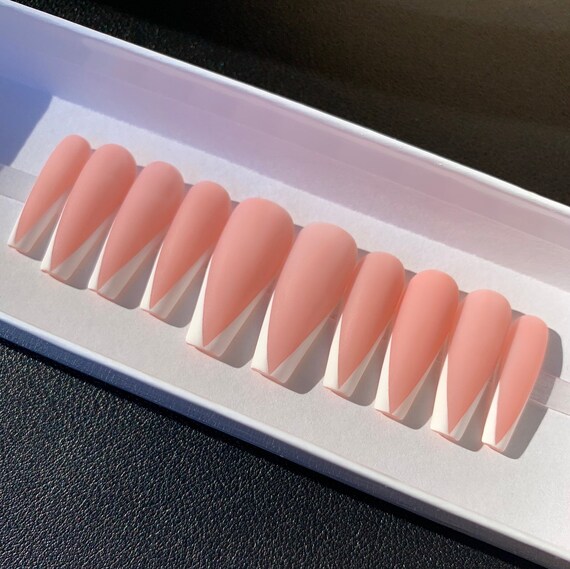 French Nails V Tip Nails Frenchie Nails Ballerina Coffin - Etsy