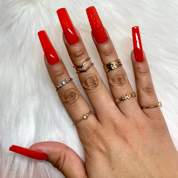 Red Sweater Nails Red Nails Holiday Luxury Press On Nails Etsy Hong Kong