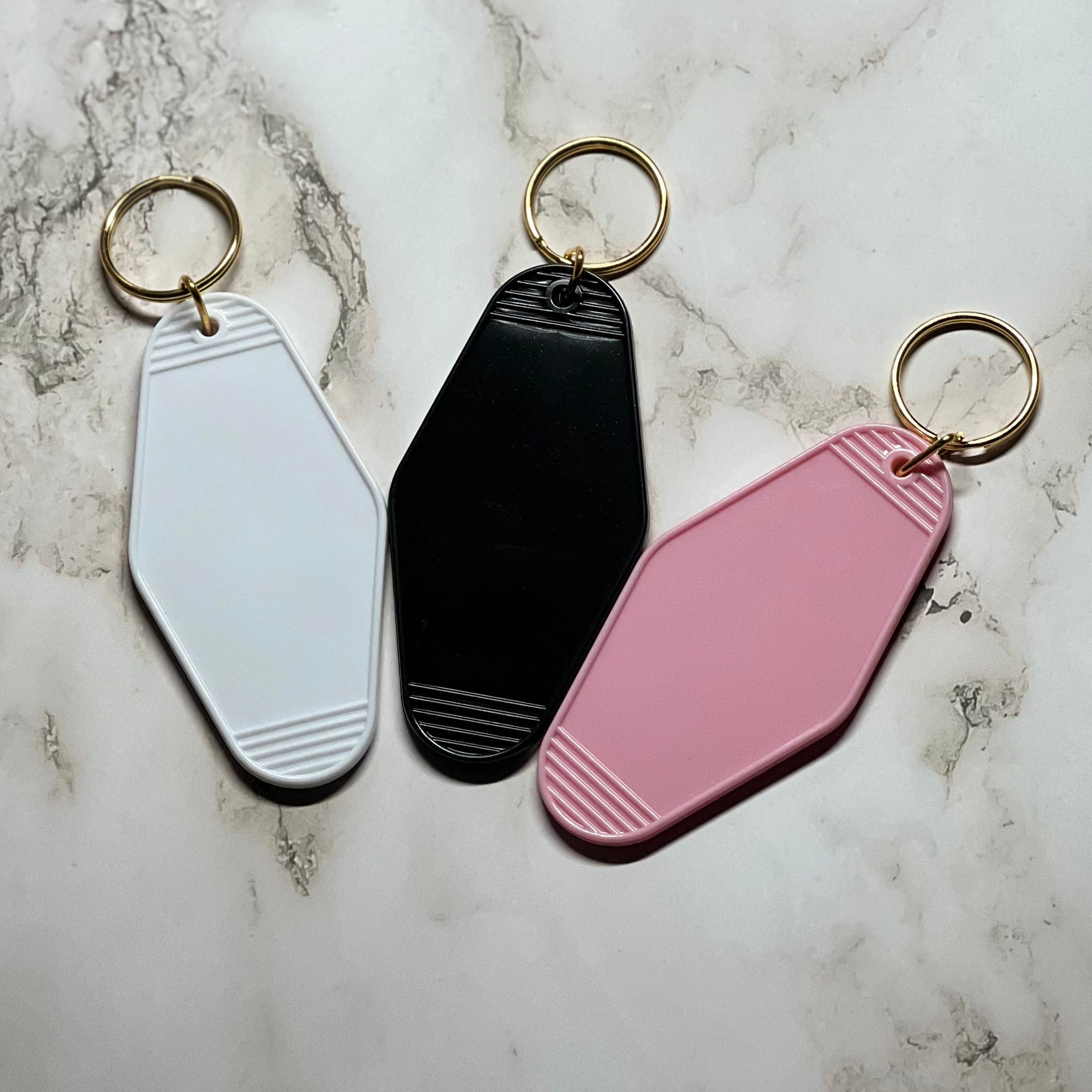 JessiClawsShop Motel Keychain Blanks | Vintage Inspired Keychain| Plastic Keychain Blank | Gold Jump Ring | Gold Keychain Hardware | Keychains for Printing