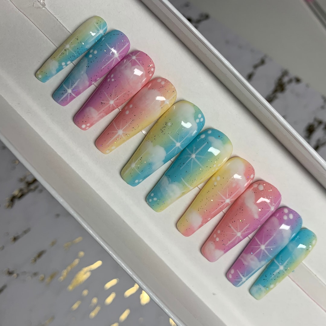Rainbow Skies Pastel Ombre Nails Rainbow Nails Press on - Etsy