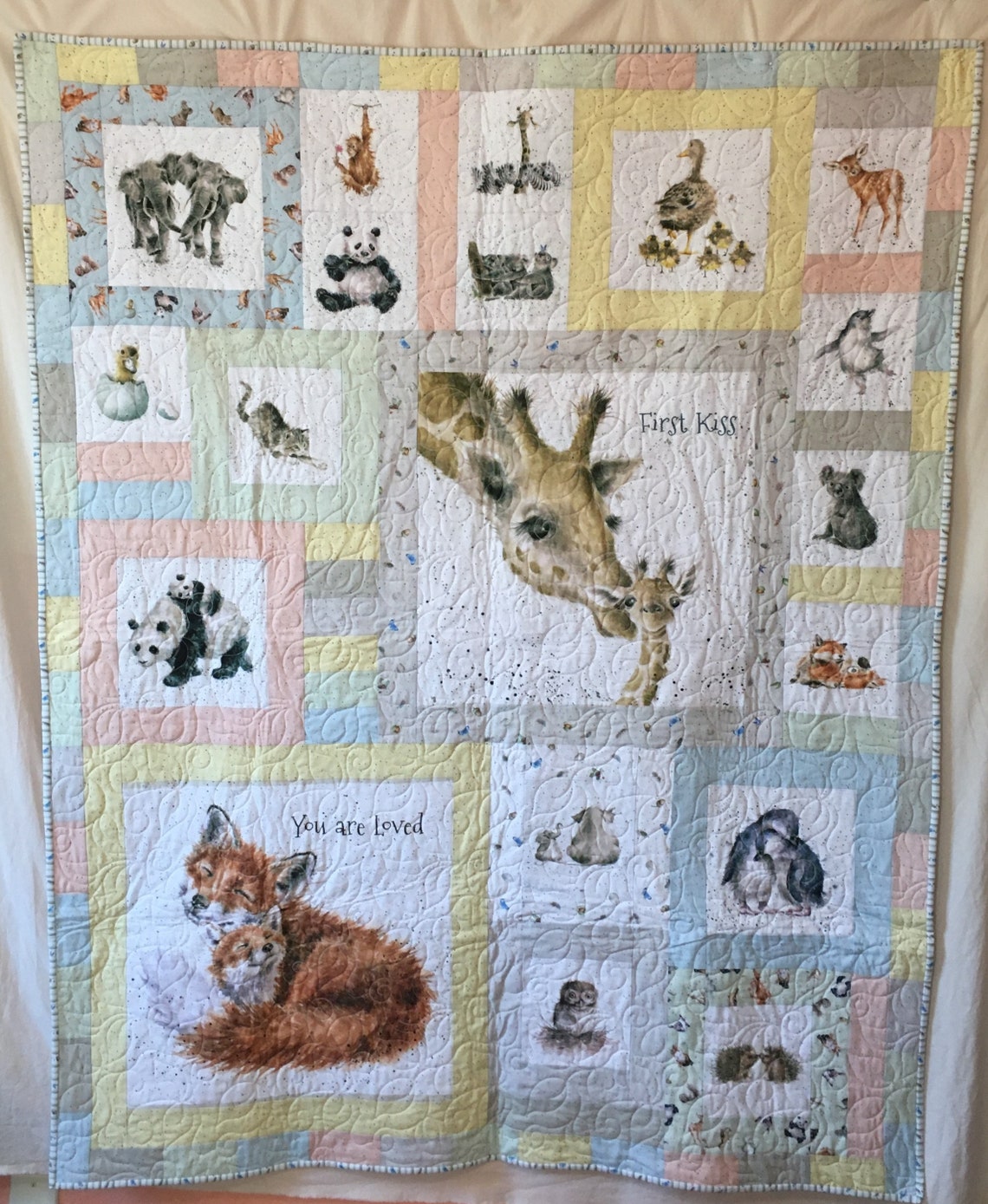First Kiss Baby Quilt with Giraffes and Friends Etsy