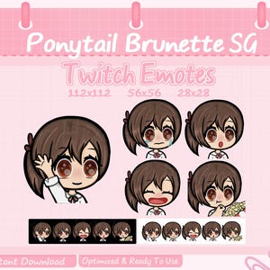 Ponytail Brunette Schoolgirl emote set for Twitch and Discord