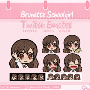 Brunette Schoolgirl emote set for Twitch and Discord