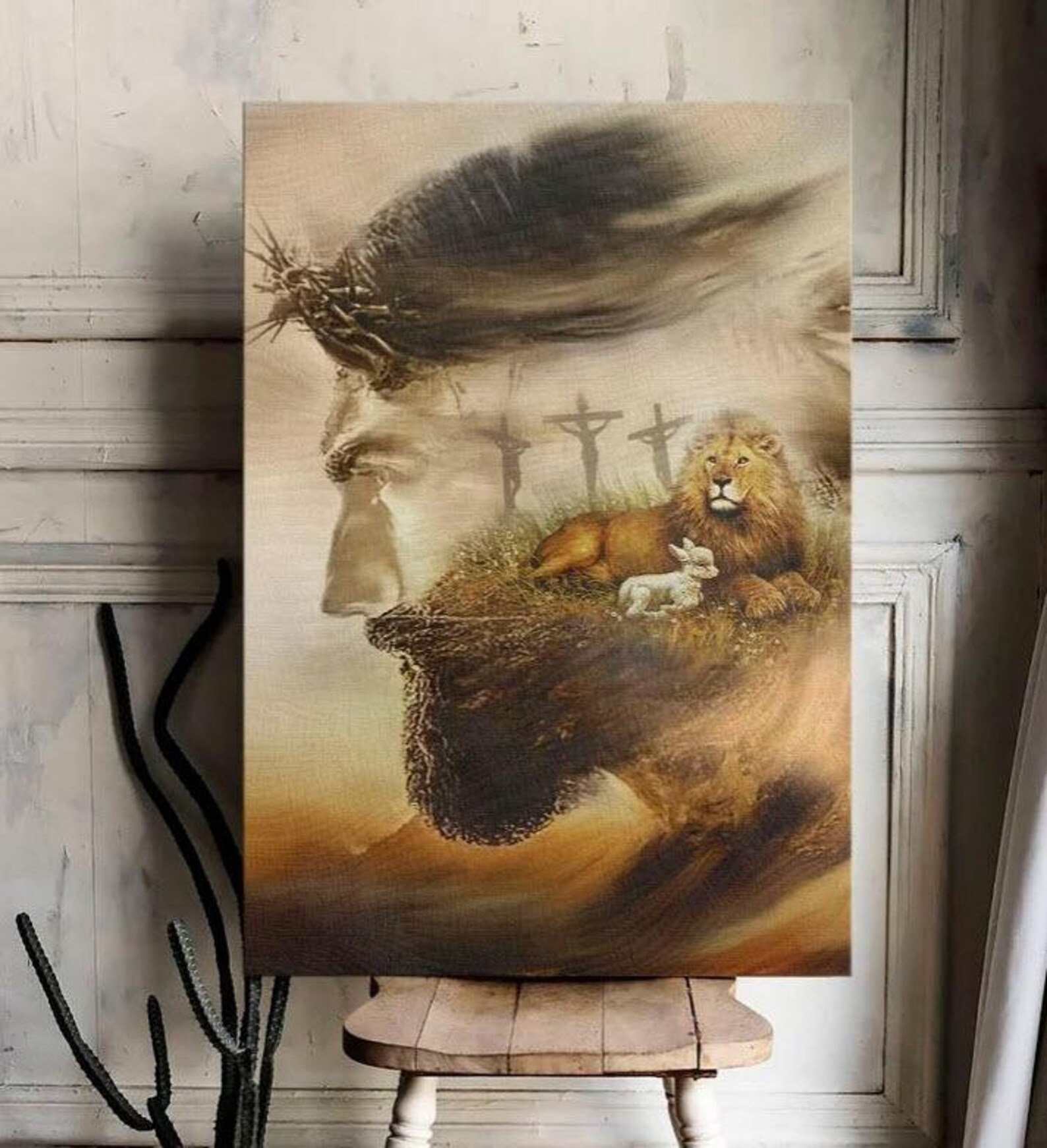 Jesus Beautiful Lion And Lamb Framed Canvas Christian Canvas | Etsy
