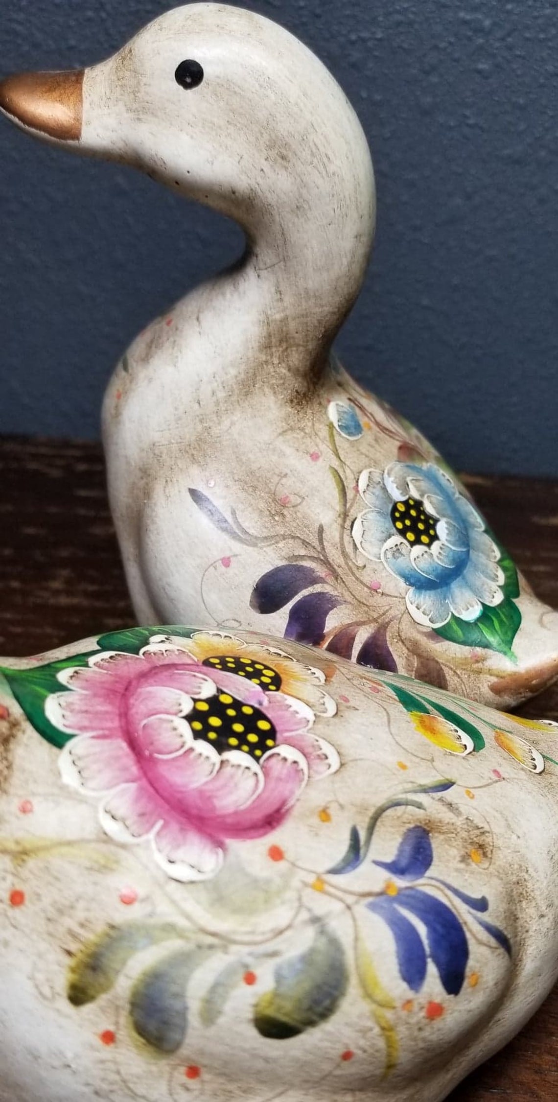 Pair Set of Two Handmade Hand Painted Ceramic Pottery Ducks Etsy