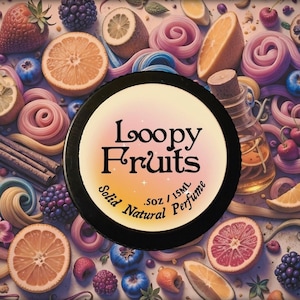 Loopy Fruits⎮Natural Solid Perfume Unisex⎮Aromatic Fruity Tart Herbal Sweet⎮Gourmand Lemongrass Citrus Mango⎮Berries Vanilla Benzoin Resin