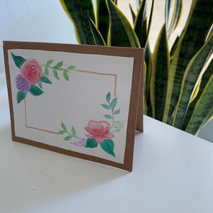 Carte de vœux florale - Cadre 2 coins, aquarelle peinte à la main