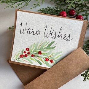 Carte de Noël, vœux chaleureux des Fêtes, carte de vœux peinte à la main à l’aquarelle sur papier cartonné premium