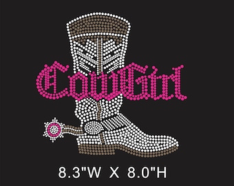 Strass Bügelbild: Cowgirl mit Stiefel Bling